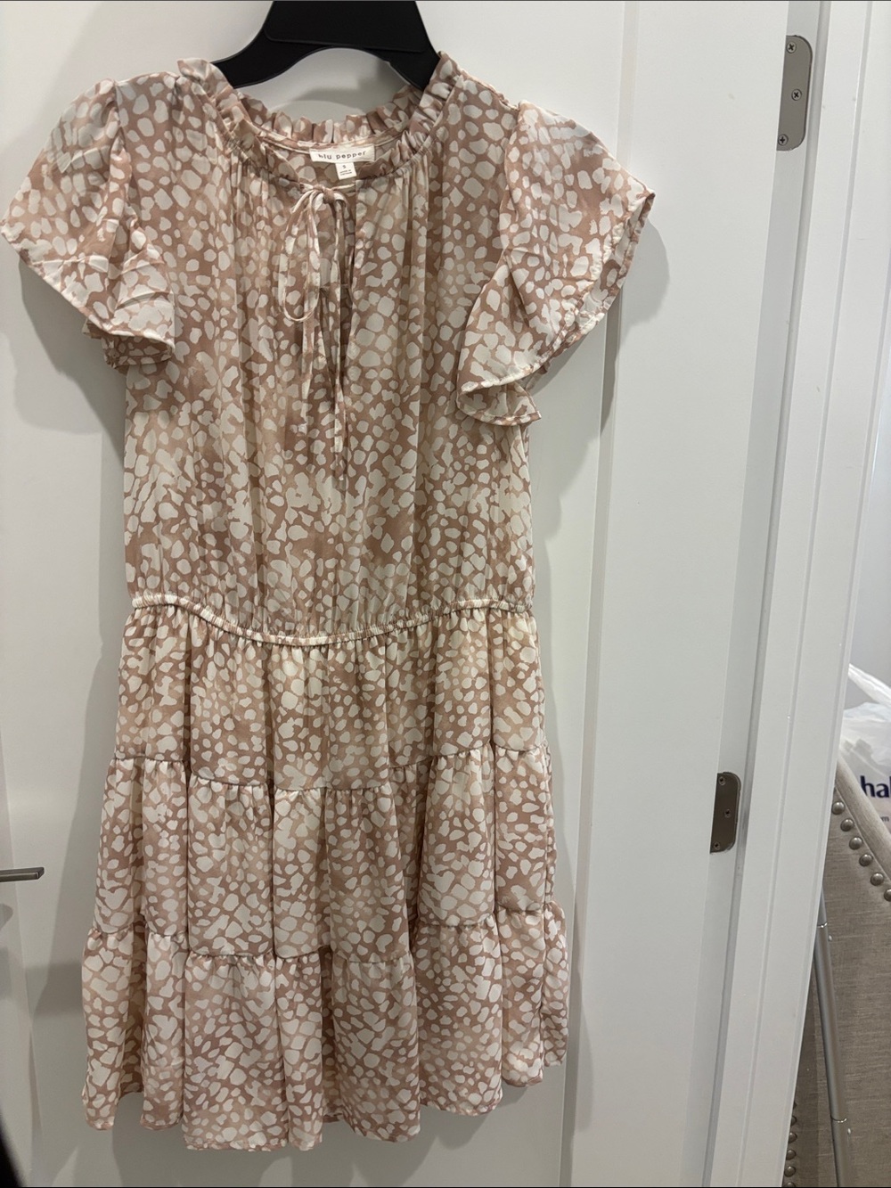 Blu Pepper Blush-Pearl Printed Tiered Ruffle Dress